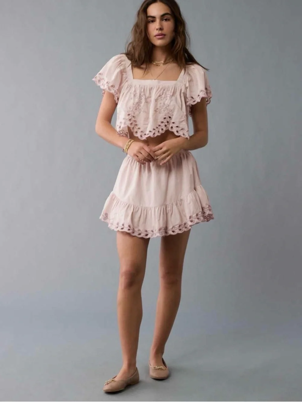 American Eagle Tie Back Eyelet Crop Top - Picture 9 of 9
